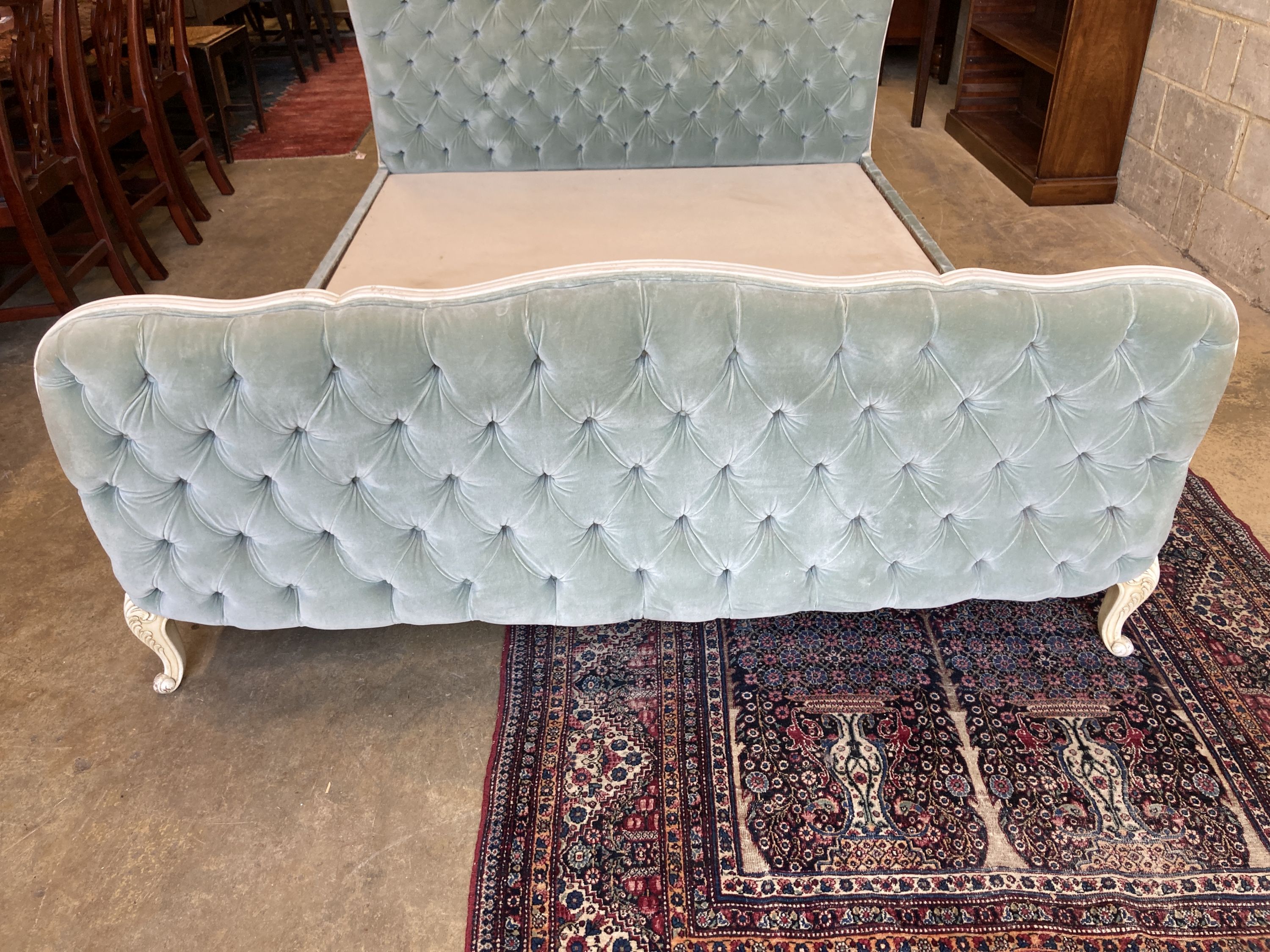A Louis XVI style upholstered bedframe, width 160cm, length 222cm